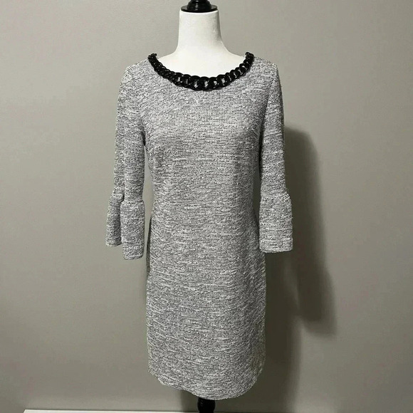 Karl Lagerfeld Paris Tweed Peplum  Sleeve Midi Dress - Picture 1 of 10